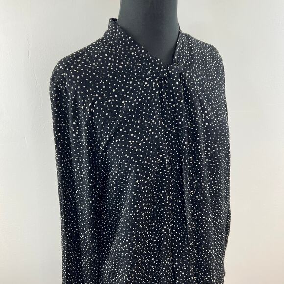 UNIQLO Ines De La Fressange Black White Star Print Long Sleeve Button Top Sz M - Picture 5 of 8